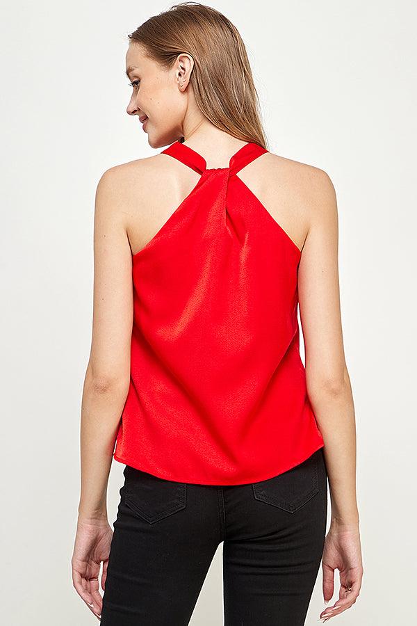 satin loop through high neck sleeveless top - RK Collections Boutique