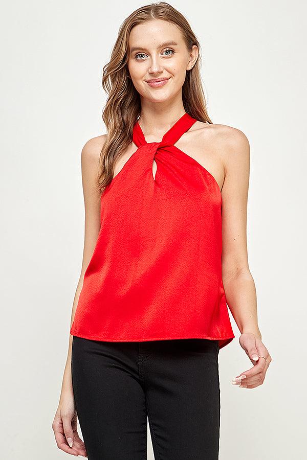 satin loop through high neck sleeveless top - RK Collections Boutique