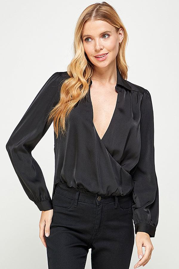 long sleeve high low drape front top - RK Collections Boutique