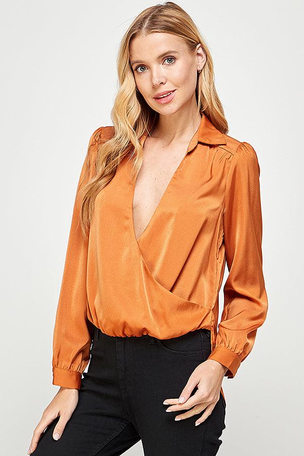 long sleeve high low drape front top - RK Collections Boutique