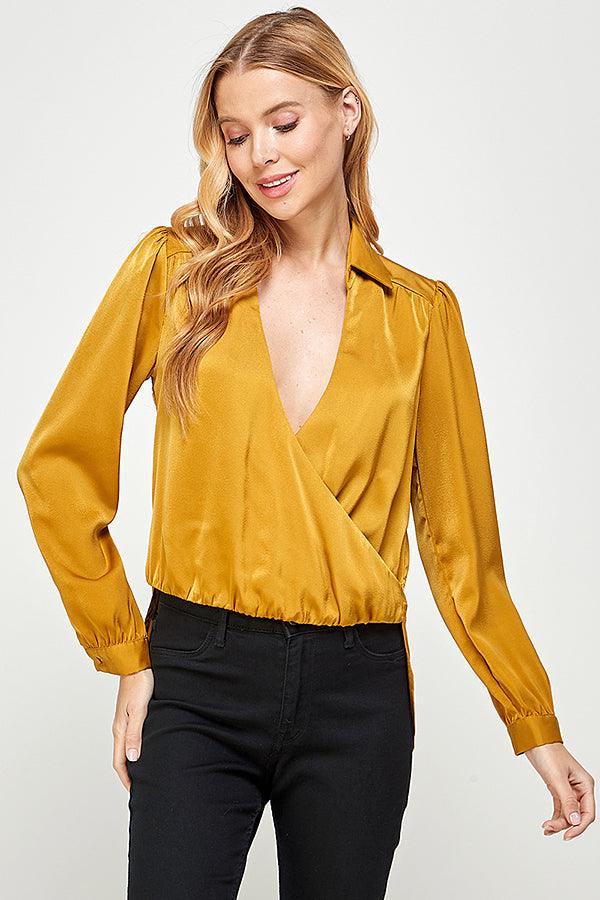 long sleeve high low drape front top - RK Collections Boutique