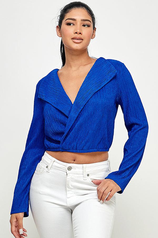 lapel collar surplice long sleeve top - RK Collections Boutique