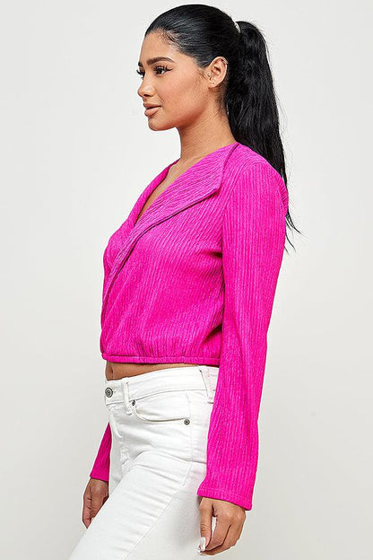 lapel collar surplice long sleeve top - RK Collections Boutique