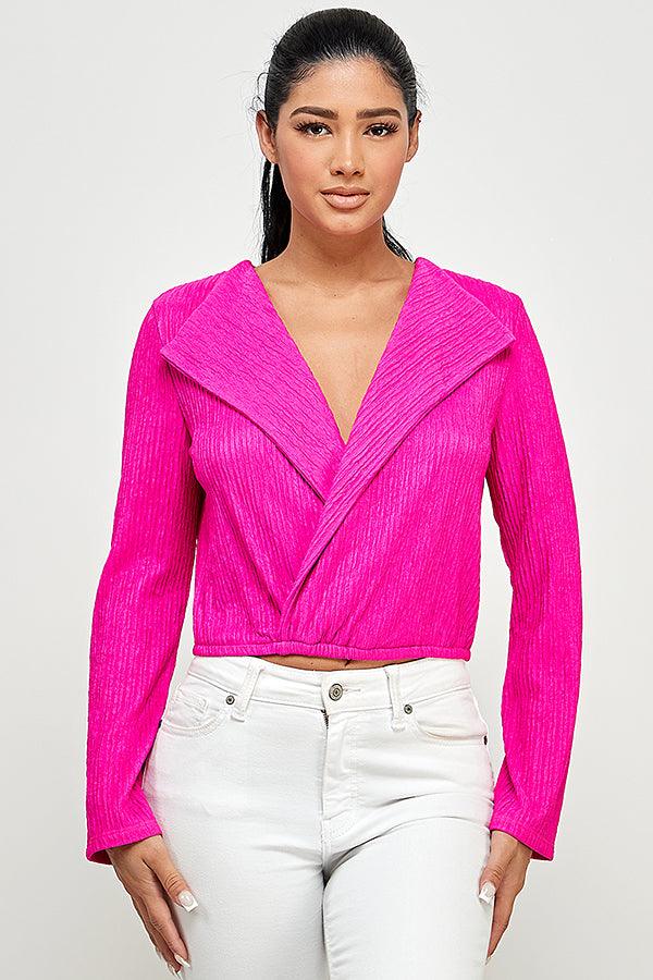 lapel collar surplice long sleeve top - RK Collections Boutique