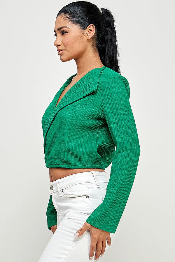 lapel collar surplice long sleeve top - RK Collections Boutique