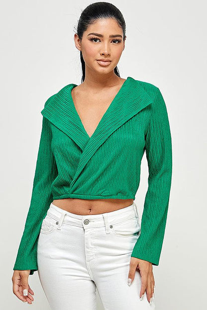 lapel collar surplice long sleeve top - RK Collections Boutique