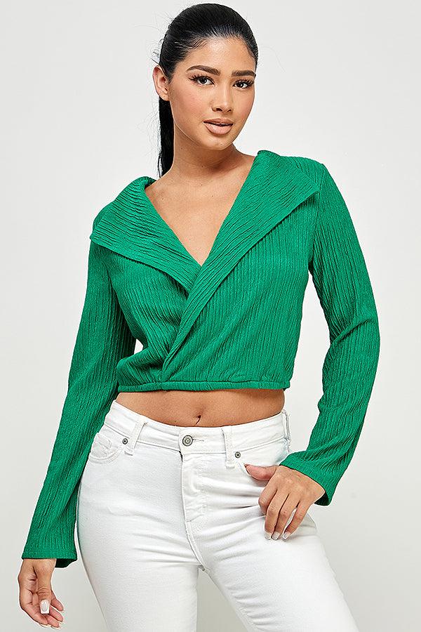 lapel collar surplice long sleeve top - RK Collections Boutique