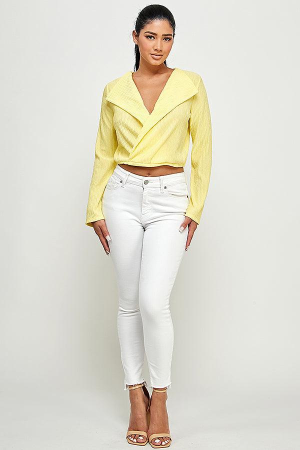 lapel collar surplice long sleeve top - RK Collections Boutique