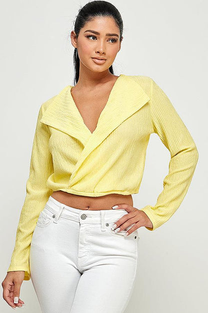 lapel collar surplice long sleeve top - RK Collections Boutique