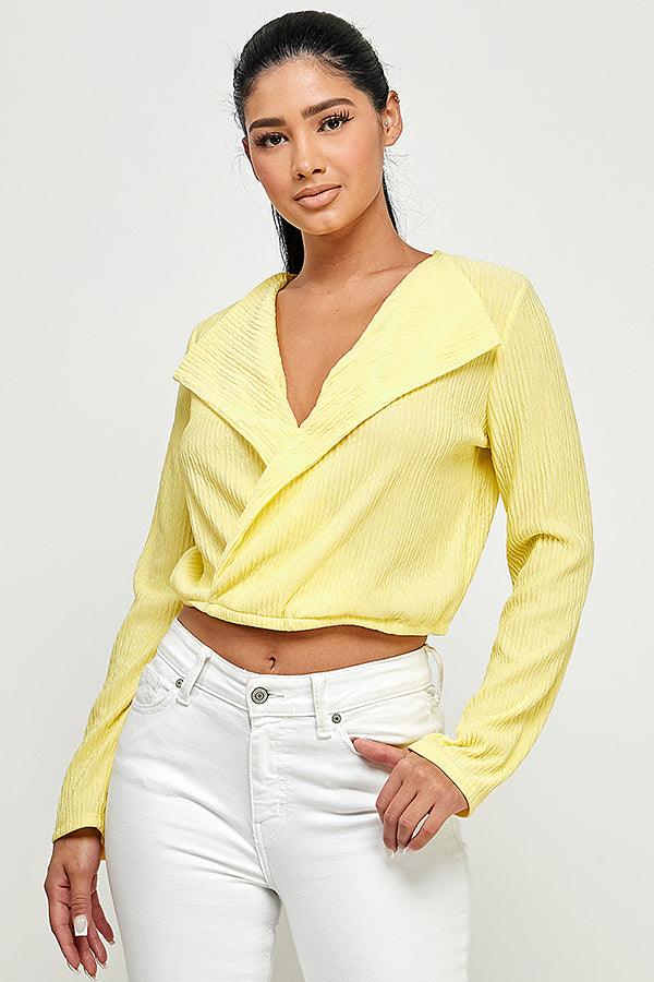 lapel collar surplice long sleeve top - RK Collections Boutique