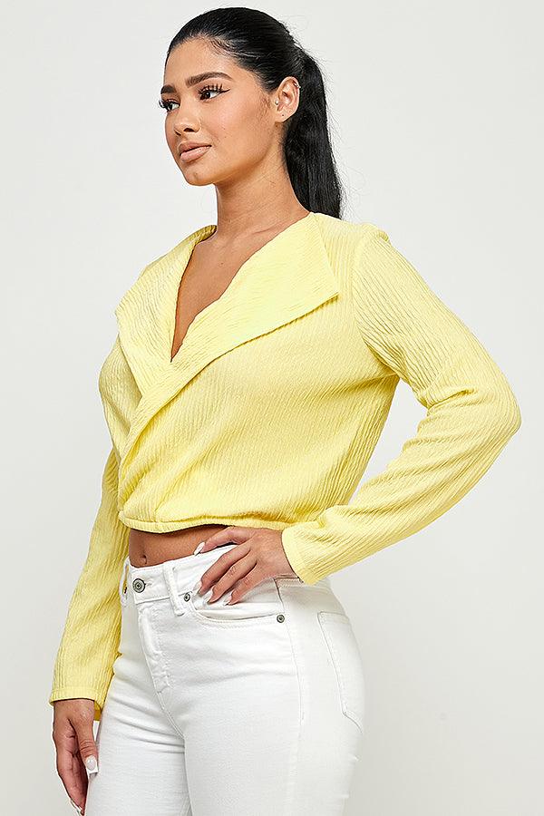 lapel collar surplice long sleeve top - RK Collections Boutique