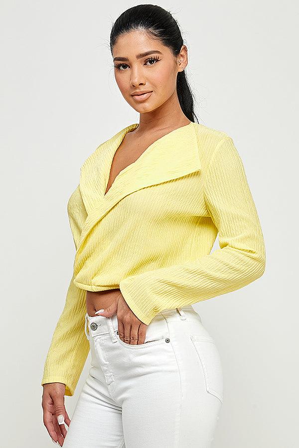 lapel collar surplice long sleeve top - RK Collections Boutique