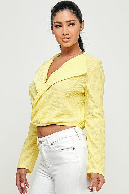 lapel collar surplice long sleeve top - RK Collections Boutique