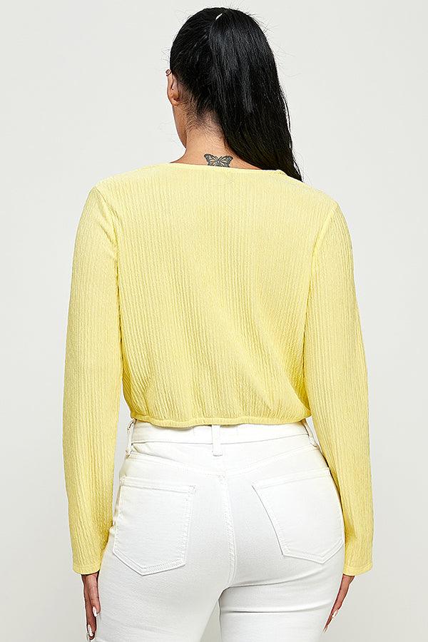 lapel collar surplice long sleeve top - RK Collections Boutique