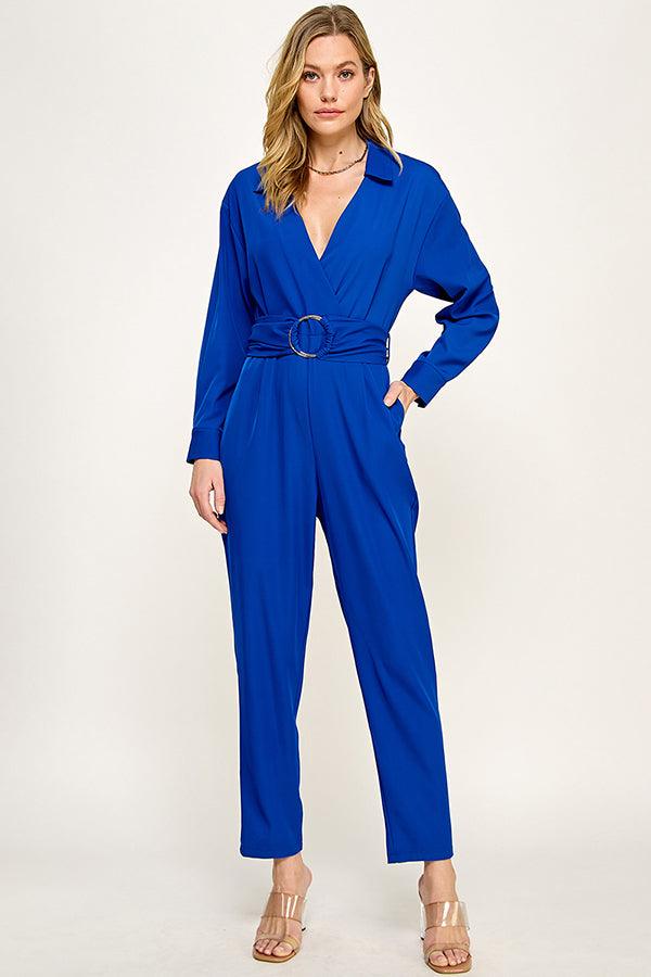 long sleeve gold buckle wrap jumpsuit - RK Collections Boutique