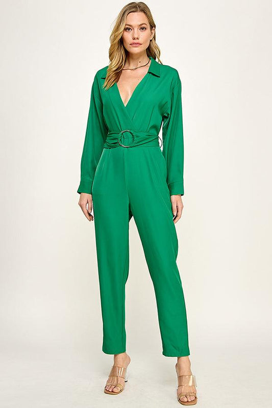 long sleeve gold buckle wrap jumpsuit - RK Collections Boutique