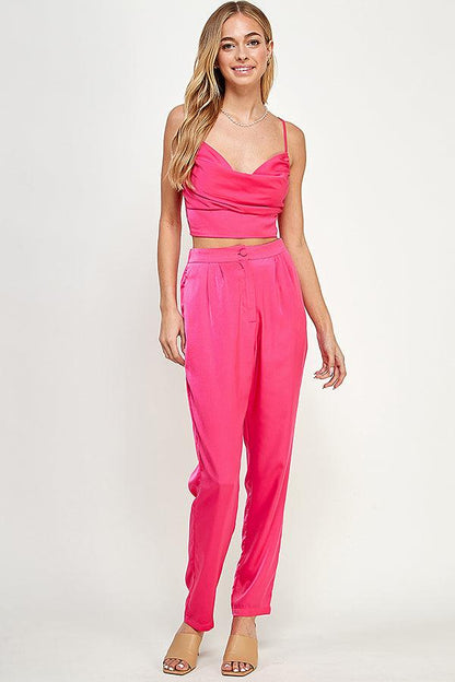 sleeveless cowl neck crop top & pants set - RK Collections Boutique