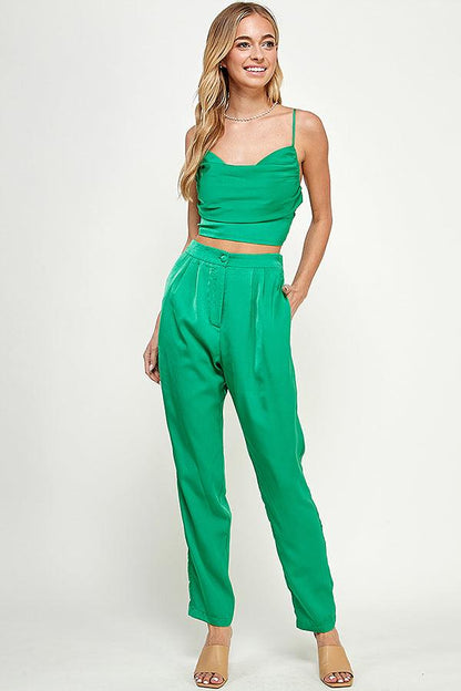 sleeveless cowl neck crop top & pants set - RK Collections Boutique