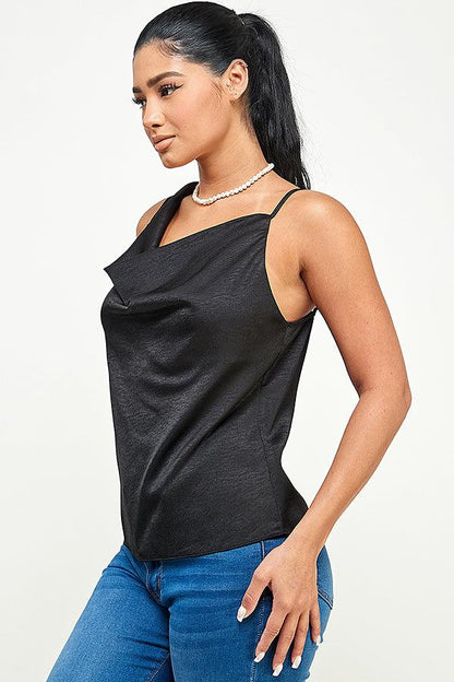 satin asymmetric neckline cowl neck top - RK Collections Boutique