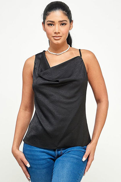 satin asymmetric neckline cowl neck top - RK Collections Boutique