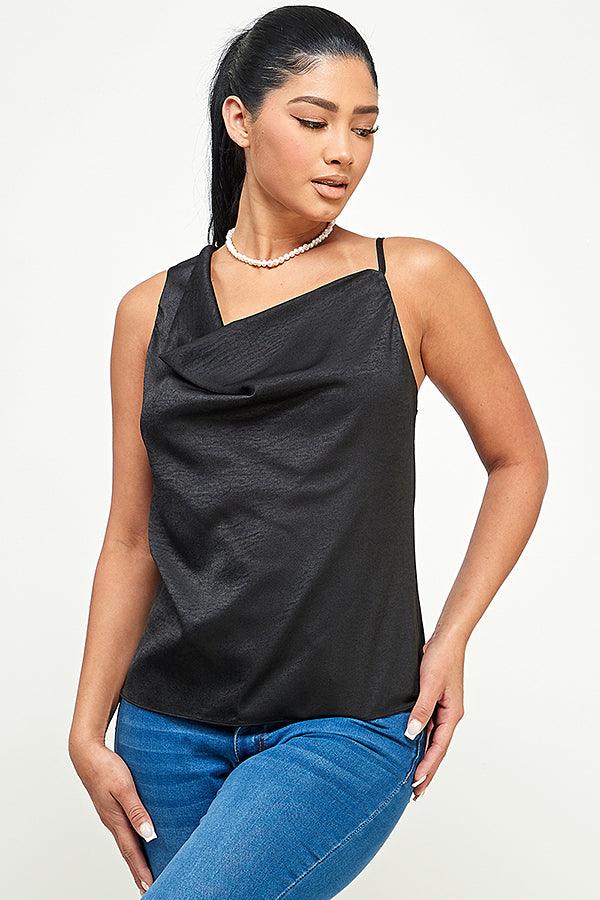 satin asymmetric neckline cowl neck top - RK Collections Boutique