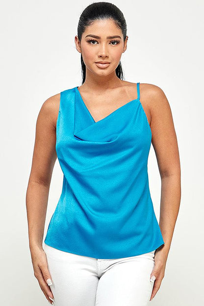 satin asymmetric neckline cowl neck top - RK Collections Boutique