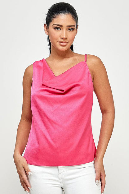 satin asymmetric neckline cowl neck top - RK Collections Boutique