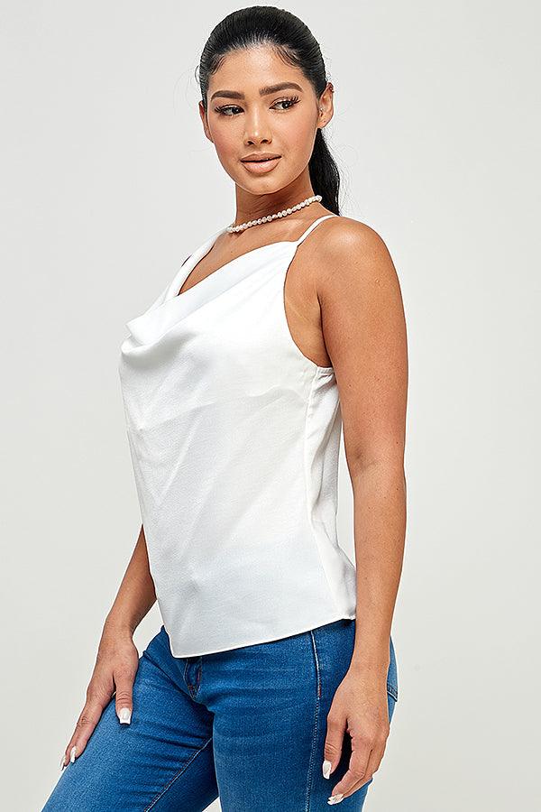 satin asymmetric neckline cowl neck top - RK Collections Boutique