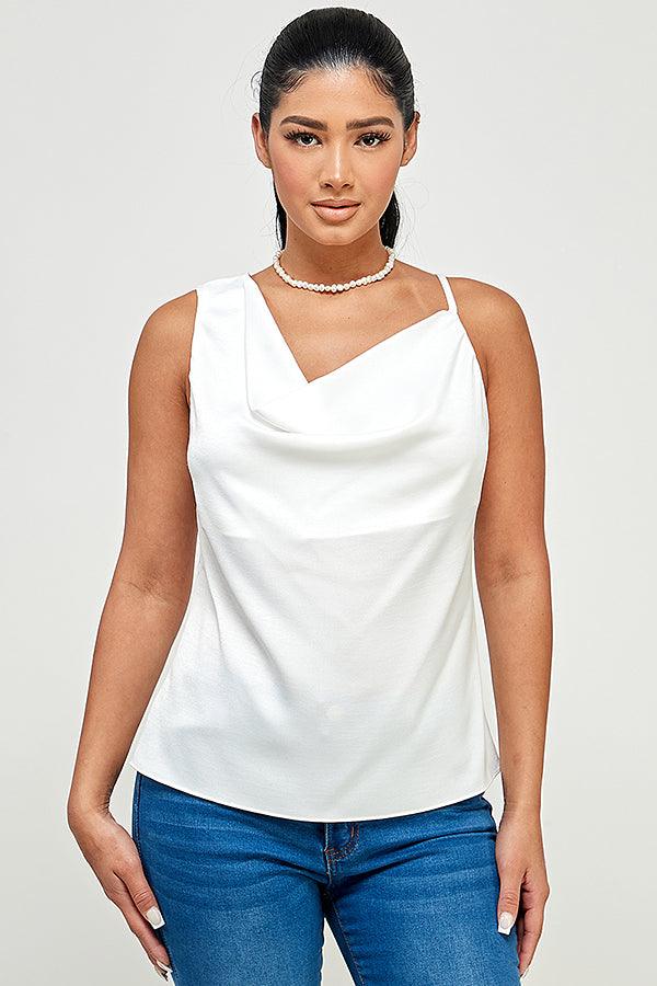 satin asymmetric neckline cowl neck top - RK Collections Boutique