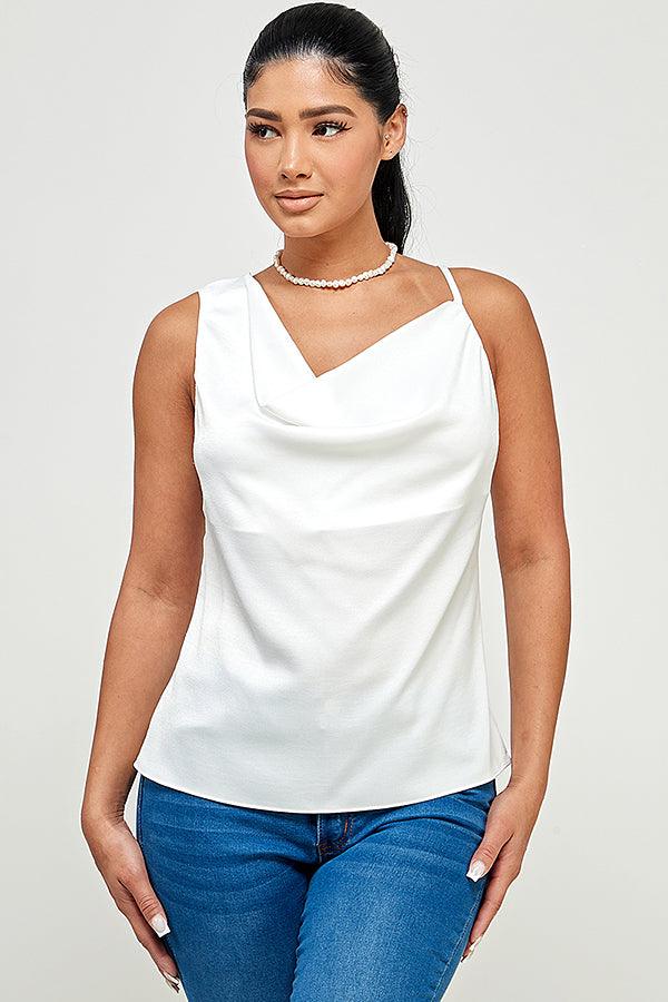 satin asymmetric neckline cowl neck top - RK Collections Boutique