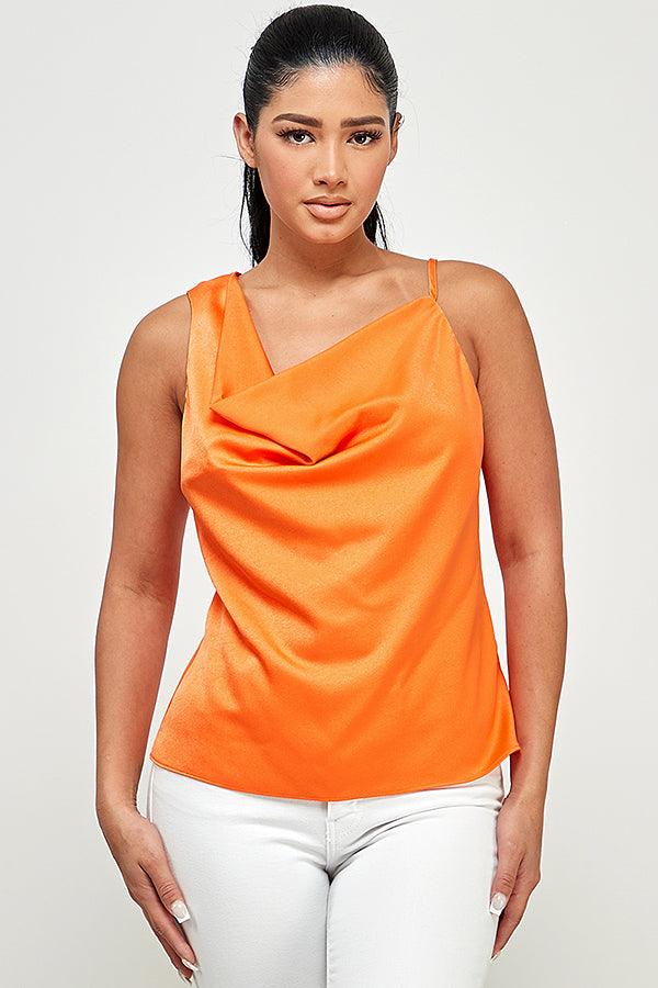 satin asymmetric neckline cowl neck top - RK Collections Boutique