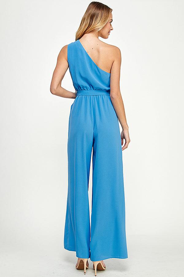 ruched one shoulder jumpsuit w/waist tie - RK Collections Boutique