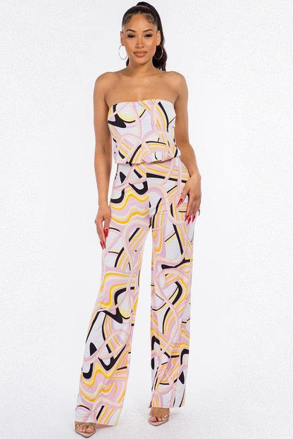 tube top print wide leg jumpsuit - RK Collections Boutique