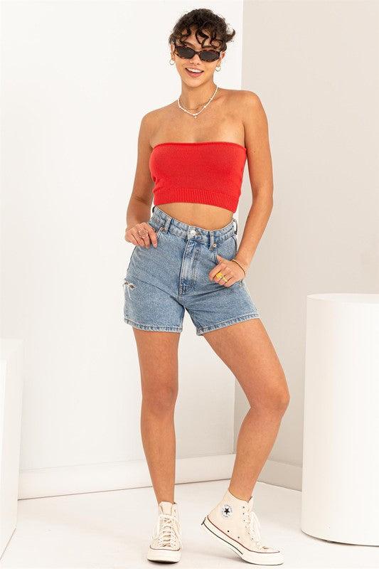 knit crop strapless top - RK Collections Boutique