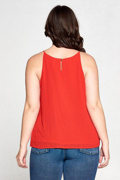 PLUS Double Layered Pleated Spaghetti Strap Sleeveless Top - RK Collections Boutique