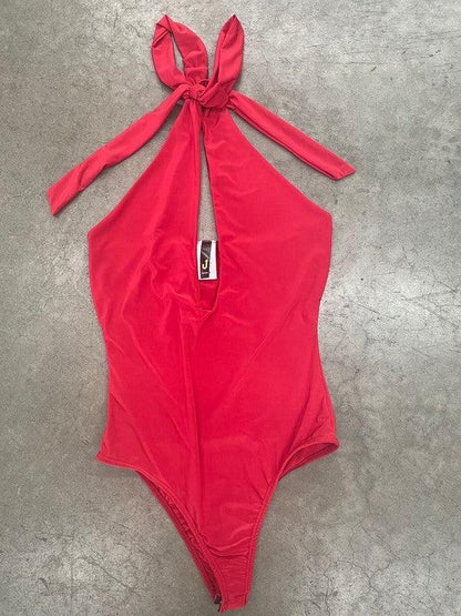 Halter Cross Lined Snap Button Bodysuit - RK Collections Boutique