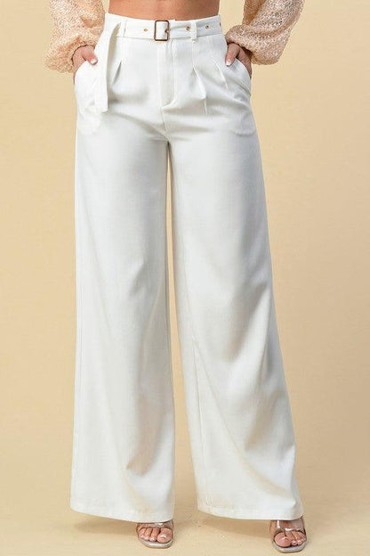 high waist wide leg belted pants - RK Collections Boutique