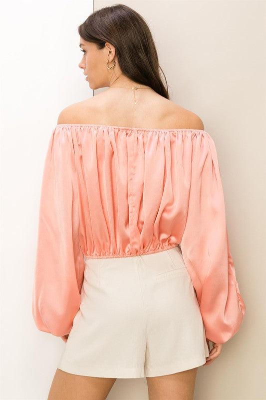 satin off the shoulder balloon sleeve top - RK Collections Boutique