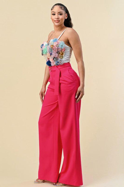 high waist wide leg belted pants - RK Collections Boutique