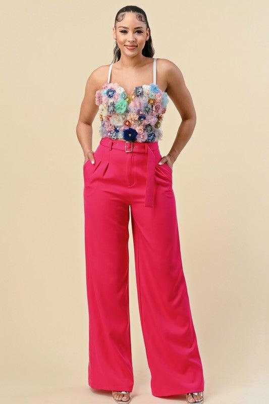 high waist wide leg belted pants - RK Collections Boutique