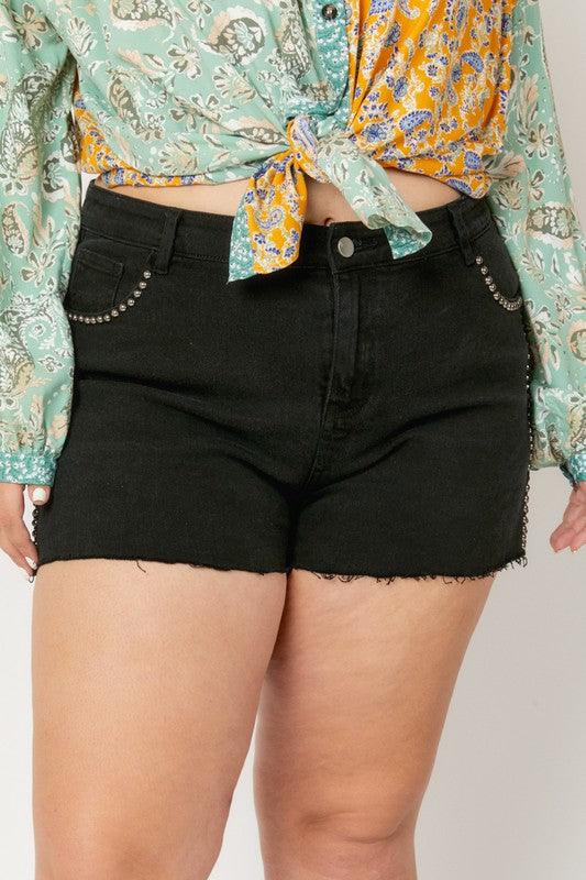 PLUS studded denim cutoff shorts - RK Collections Boutique