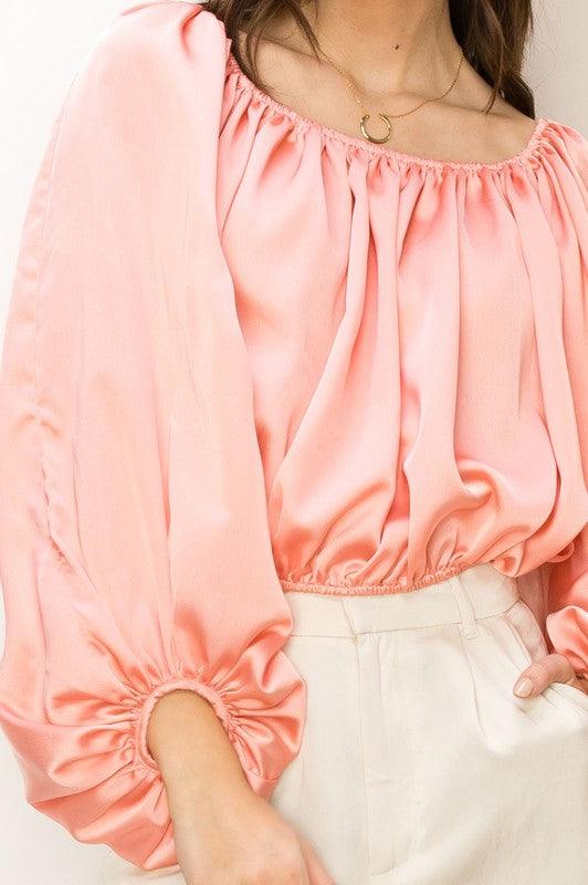 satin off the shoulder balloon sleeve top - RK Collections Boutique