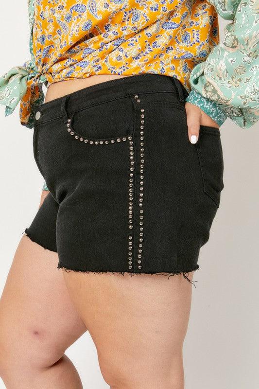 PLUS studded denim cutoff shorts - RK Collections Boutique