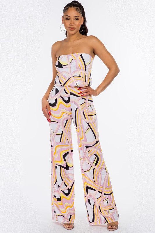 tube top print wide leg jumpsuit - RK Collections Boutique