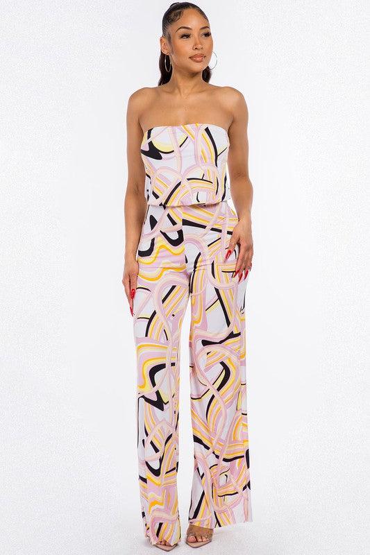 tube top print wide leg jumpsuit - RK Collections Boutique