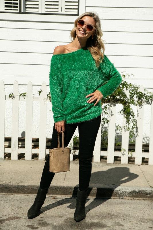 PLUS one shoulder fuzzy sweater - RK Collections Boutique