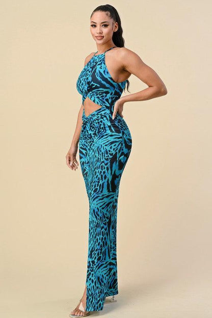 animal print sleeveless cutout maxi dress - RK Collections Boutique