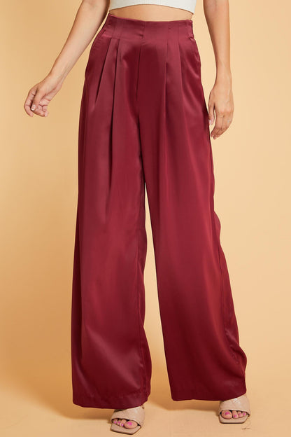 Satin High Waist Wide Leg Pants - RK Collections Boutique