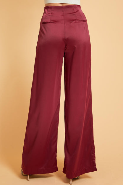 Satin High Waist Wide Leg Pants - RK Collections Boutique