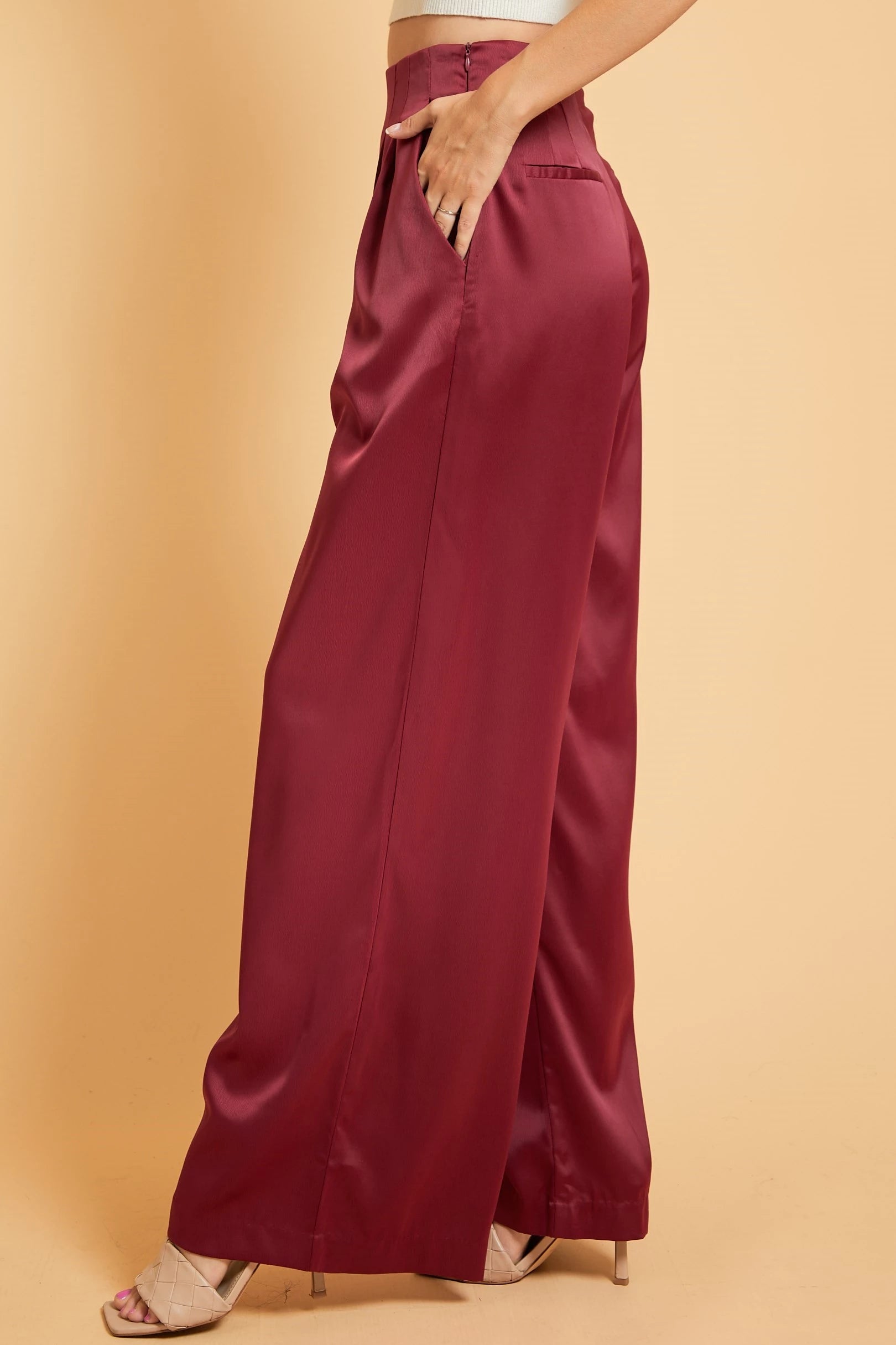 Satin High Waist Wide Leg Pants - RK Collections Boutique